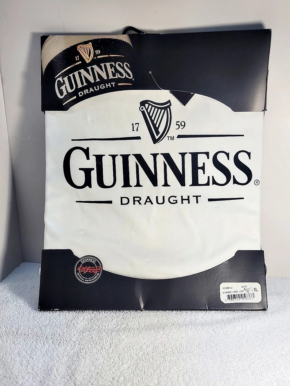 Guinness Large Logo T-Shirt Heavyweight Tee White & Black XL NWT